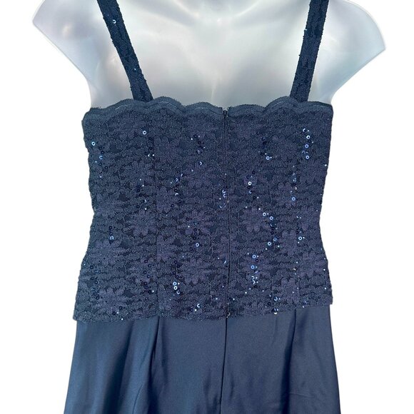 Alex Evenings Sleeveless Sequin Lace Floral Maxi Dress Square Neck Blue Size 10 - Picture 5 of 12